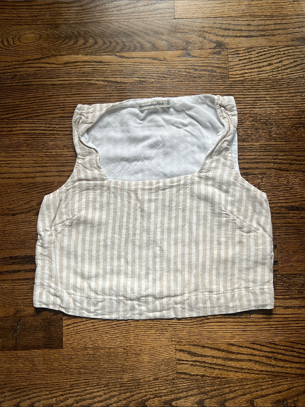 Abercrombie & Fitch Linen Blend Cream and White Striped Crop Top